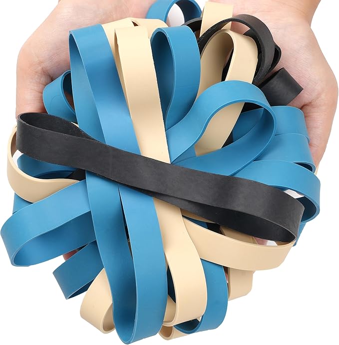 Rubber Bands Size#107 Heavy Duty Big Wide rubber band 30PCS Elastic Bands for Office Supply Trash Can File Folders Litter Box Rubber Bands (Black,blue,light brown)