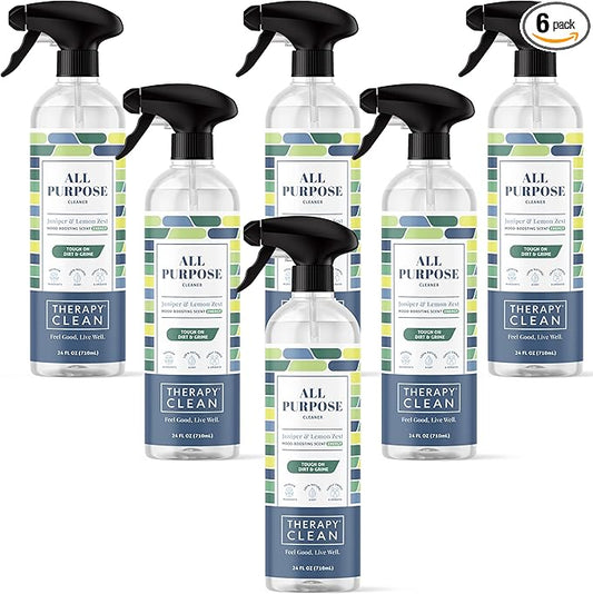 Therapy Clean All Purpose Cleaner Juniper & Lemon Zest 24 oz (Pack of 6), 100% Natural Fragrance, Plant-Powered Multipurpose Cleaner