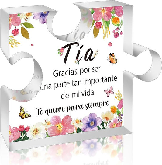 Yopyame Spanish Aunt Birthday Gifts - Regalos para tía Acrylic Heart Plaque Aunt Birthday Gifts from Niece and Nephew Keepsake Paperweight Gift in Spanish for Aunt Christmas Wedding Mother's Day Gift