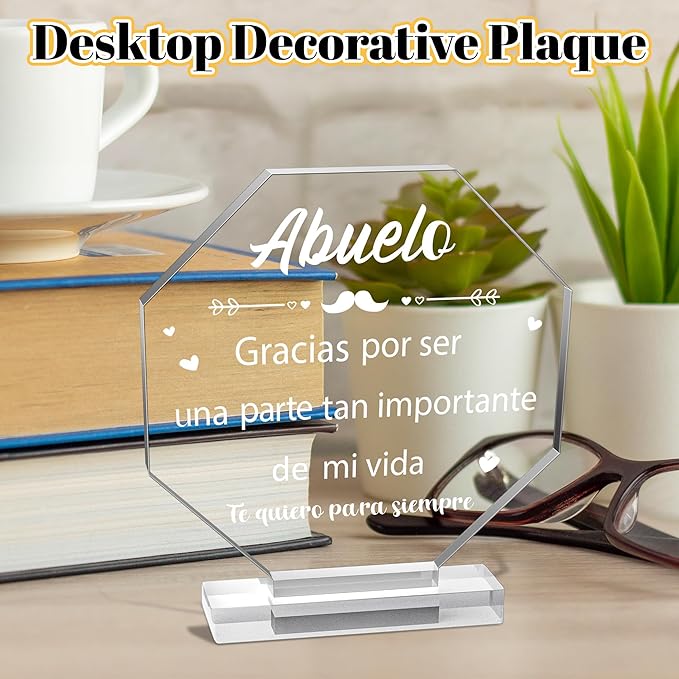 Yopyame Spanish Grandpa Birthday Gifts - Regalos para Abuelo Octagon Acrylic Gift Keepsake Paperweights Gift for Grandpa in Spanish Christmas Father's Day Gifts for Grandpa from Granddaughter Grandson