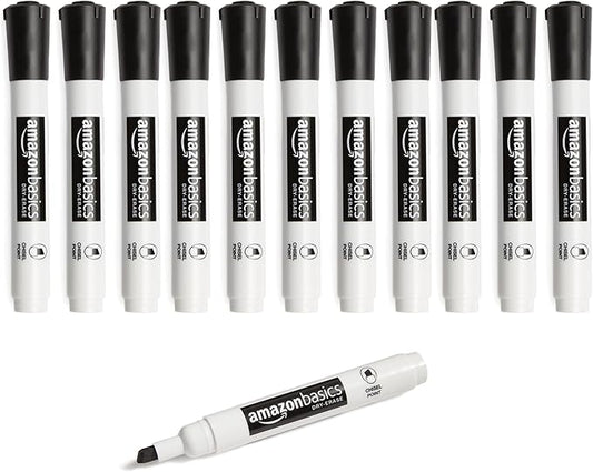 Amazon Basics 12-Pack Low-Odor Chisel Tip Dry Erase Whiteboard Markers, Black