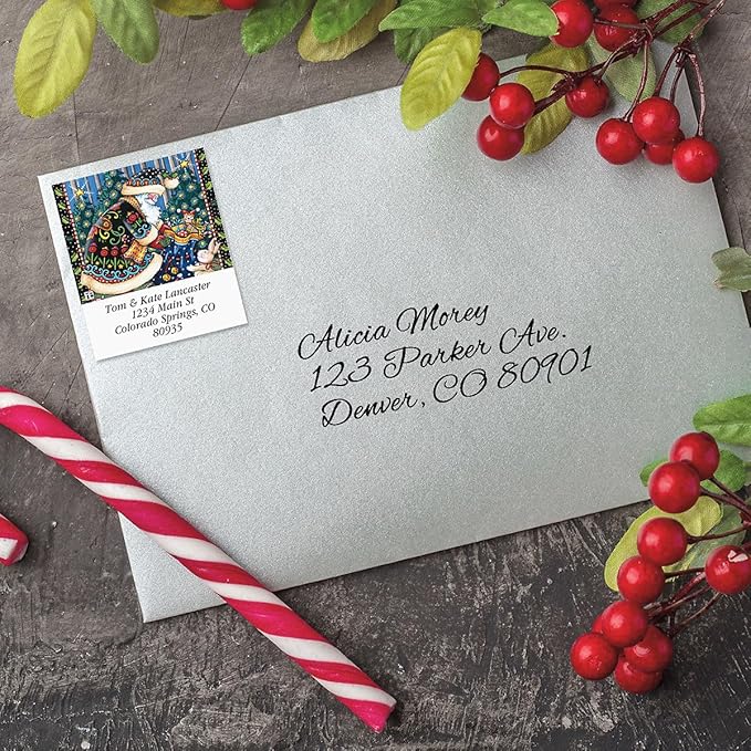 Mary Engelbreit Woodland Christmas Address Labels - Set of 144, Santa Labels, Self-Adhesive, Large Flat-Sheet Select Labels, by Colorful Images