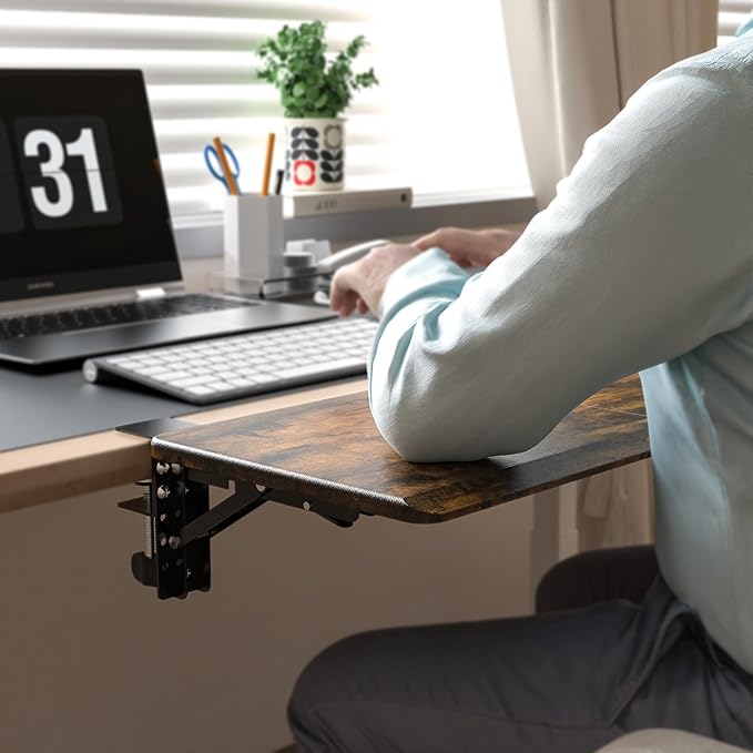 ETHU Ergonomics Desk Extender Tray, 25.5"x11.4" Large Size Foldable Keyboard Drawer Tray Clamp On, Armrest Support for Home and Office (Wood)