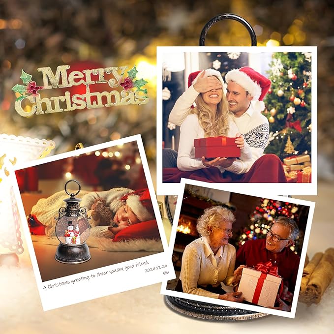 Christmas Snow Globes, Snowman Christmas Lantern with 8 Songs, 6H Timer Battery & USB Powered Glitter Music Box for Christmas Table Decorations