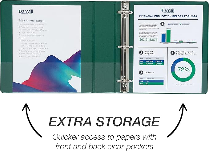 Samsill Durable 2 inch 3 Ring Binder, Made in USA, D Ring Binder, FSC 100% Recycled Chipboard, Green, 4 Pack