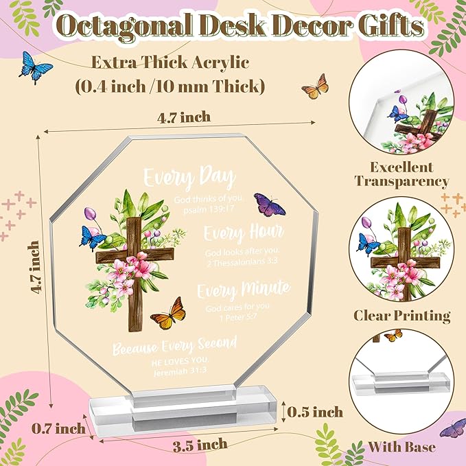 Yopyame Religious Inspirational Acrylic Plaque - Christian Gift with Bible Verse Prayers Scripture for Women Men Cross Acrylic Room Decoration Faith Keepsake Paperweights for Office Desk Home Decor