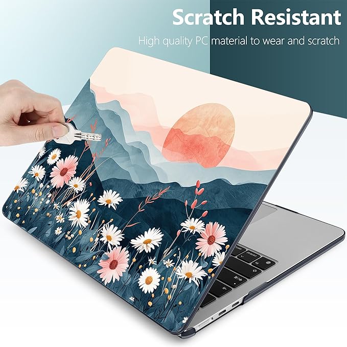 DONGKE Compatible with M4 MacBook Air 15 inch Case 2025 2024 2023 A3241 A3114 A2941 M3 M2 Liquid Retina Display Touch ID, Plastic Hard Case & Keyboard Skin & Screen Protector - Sun & Daisie