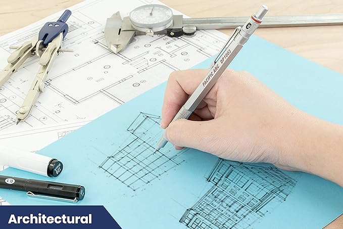 Pacific Arc Chromagraph Metal Mechanical Pencil .3 mm Silver Barrel Mechanical Pencil with Built In Lead Pencil Grade Indicator, Lead Pencil Holder for Drafting, Sketching, and Drawing