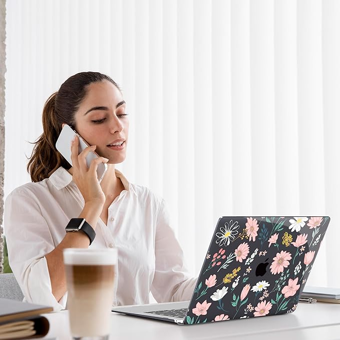 Teryeefi Design Case for MacBook Pro 13 inch M2 M1 A2338 A2251 A2289 A2159 A1989 A1706 (2016-2022,2024 Released), Shockproof Hard Shell for 13 inch MacBook Pro - Petal and Flowers