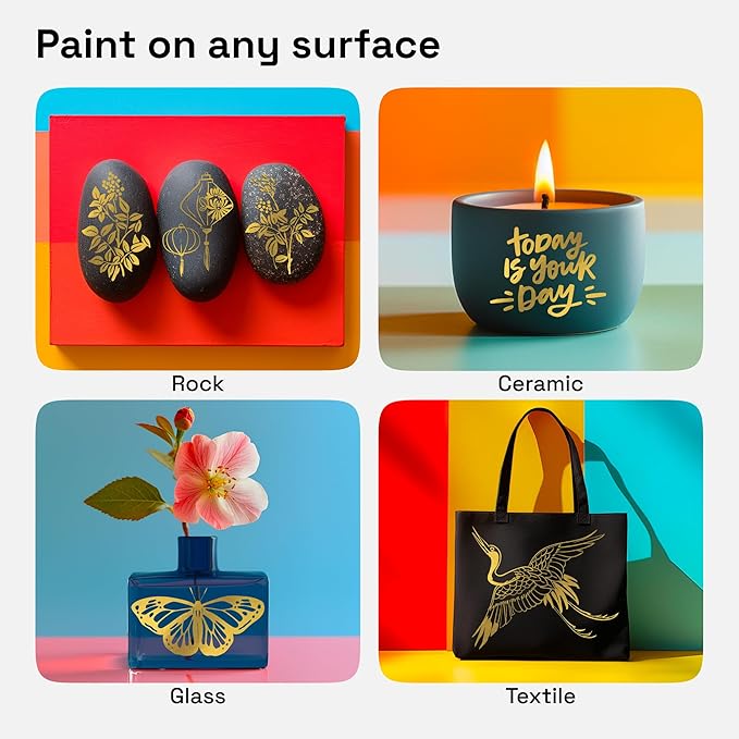 ARTISTRO 2 Gold Dual-Tip Acrylic Paint Pens - Multisurface Markers for Fabric, Plastic, & More, 1 mm Fine & Brush Tips