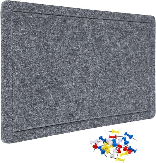 YOKIVE Felt Bulletin Board, 24 x 18 -Inch Foldable Decorative Pin Board Self Adhesive Felt Cork Board with 20 Pushpins, Great for Wall, Photo Display, Paste Note, Schedule(Gray)