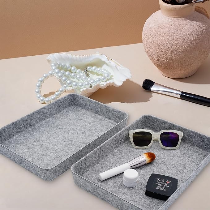 Welaxy 2-Piece Office Desk Drawer Organizer Tray Letter-Size documents A4 Paper Book File Folder Holder Storage Bins (Gray)