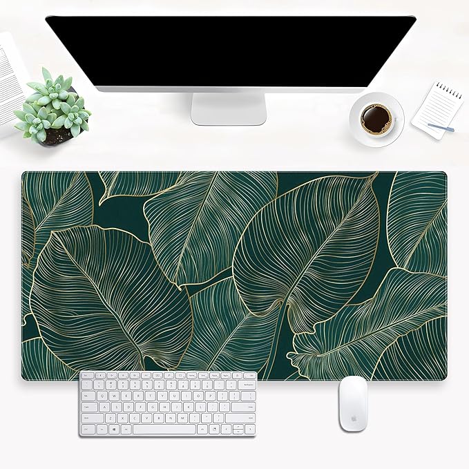 Green Desk Mat Monstera Palm Leaf Mouse Pad Large Gaming Mouse Pad XL Full Desk Mousepad Extended Keyboard Mat Big Long Mouse Mat Computer Laptop Desktop Mat Pad Desk Decor 31.5''X15.7''