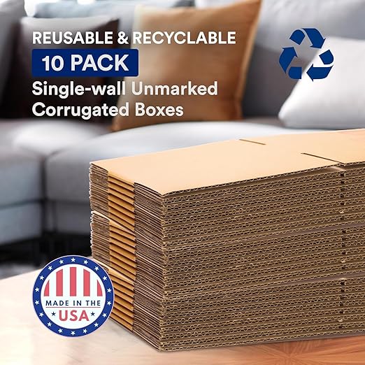 BOX USA Moving Boxes Medium 18"L x 14"W x 12"H 10-Pack - Corrugated Cardboard Box for Shipping, Mailing, Packing, Packaging and Storage