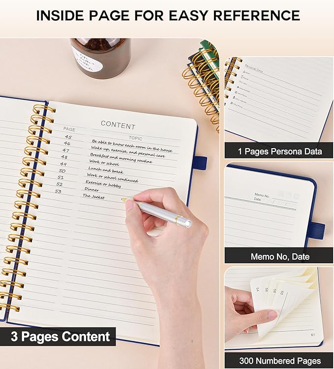 Large Spiral Notebook Journal for Women Men - 300 Numbered Lined Pages, College Ruled,B5 Hardcover Spiral Bound Notebook for School, Work, Note Taking, Writing, Leather Spiral Journal 7"x10"