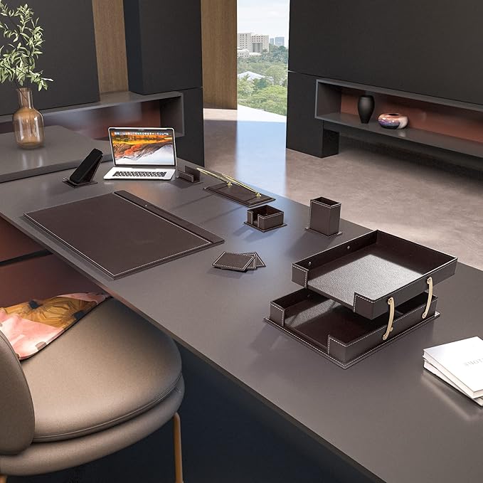 MOOGCO Desk Organizers - Desk Accessories - Leather Desk Organizer - Bonded Leather Set - Office Desk Accessories - Home Office Accessories - Desk Supplies - Leather Desk Set - Office Accessories