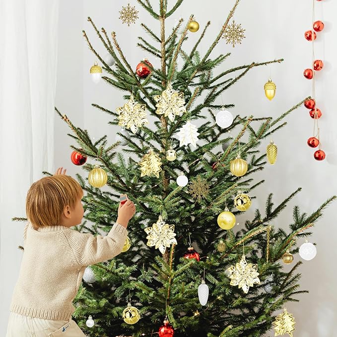 LARAINE Christmas Balls Ornaments 106 Pcs Decorations for Christmas Tree, Shatterproof Hanging Ball Variety Gift Set of Holiday Party Wedding Decoration (Gold&White)