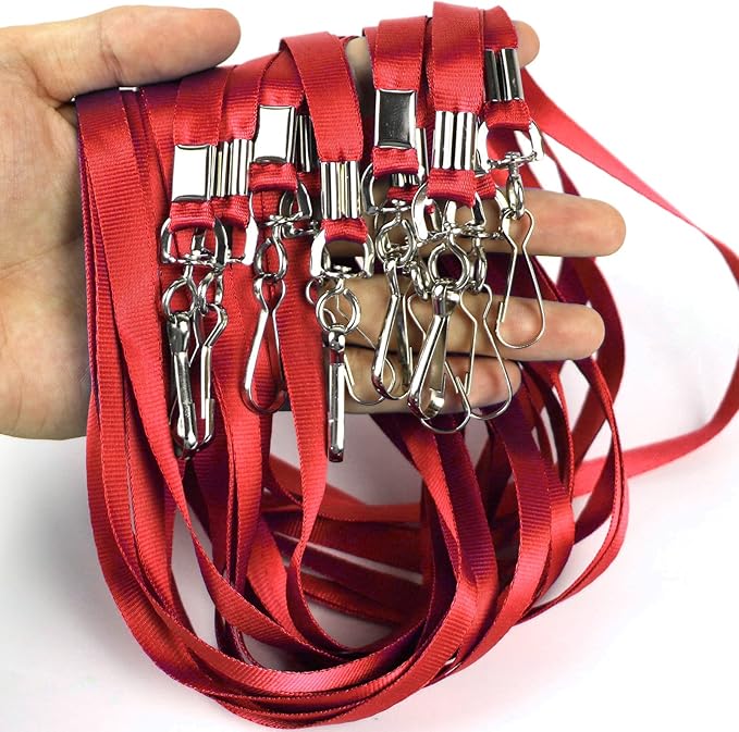 Beebel Red Lanyards 100 Pcs Lanyard for Id Badges Flat Lanyard with Badge Clip with J-Hook