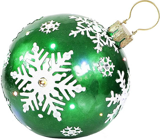 Fraser Hill Farm FFRS018-ORN1-GN Indoor/Outdoor Oversized Jeweled Ball Ornament w/Long-Lasting LED Lights, Green Holiday Decoration, 18"
