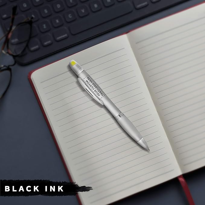 DISCOUNT PROMOS 100 Marathon Gel Highlighter Pens Pack - Customizable Text, Logo - Twist Mechanism, Ballpoint - Silver