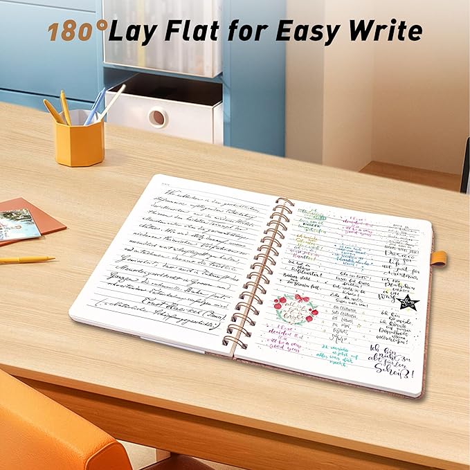 Lined Spiral Journal Notebook for Women & Men, College Ruled Hardcover Notebook for Work & Note Taking, Journals for Writing, Cork Cover, 100 GSM, Business, School, 140 Pages, A5(5.8"x8.5") - Yoga