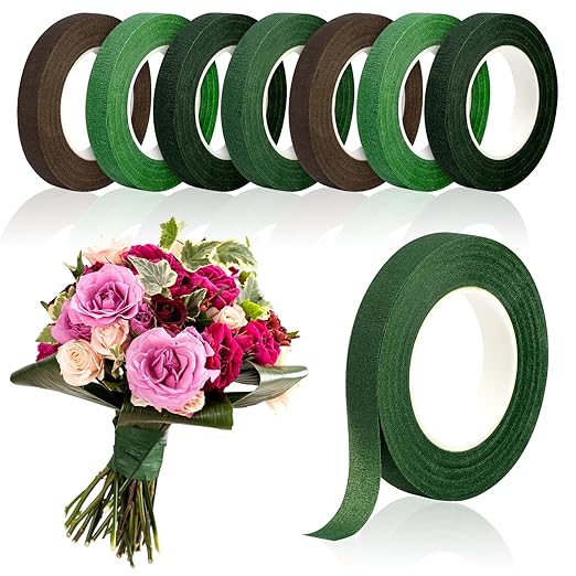 8 Rolls Floral Tape, 1/2" Wide Flower Tape, Mix Green Floral Tape for Fresh Flowers, Adhesive Florist Tape for Floral Crafts, Bouquet Floral Arranging Stem Wrapping, Wedding Bouquet, 30Yard