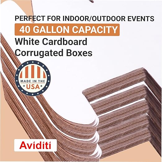 AVIDITI Cardboard Trash Cans and Recycling Bins, 40 Gallon 18"L x 18"W x 30"H (10-Pack) Reusable or Disposable Pop Up Garbage Boxes Container for Party, Parties, Recycle, Outdoor Events, Heavy Duty, Waste