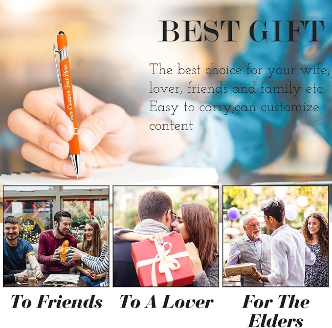 Personalized Pens Bulk 300 with Name Custom Engraving Ballpoint Pens with Stylus Tip Customized Smooth Writing Pens Personalized Gifts for Anniversary Birthday or Graduation(Black,Black Ink)