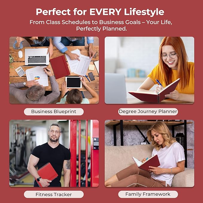 Planner 2026 Daily Weekly and Monthly,11.5"x8.5",12 Months Spiral Bound Calendar Agenda with Self-adhesive Pen Holder,2026 Appointment Book with Vegan Leather Soft Cover,Red