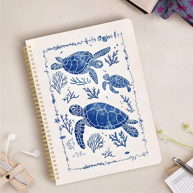 Cute Spiral Notebook journal A4 Aesthetic Pretty Design for Women Girls Kawaii with Pocket, 8.5 x 11 inch, Lined, Turtle
