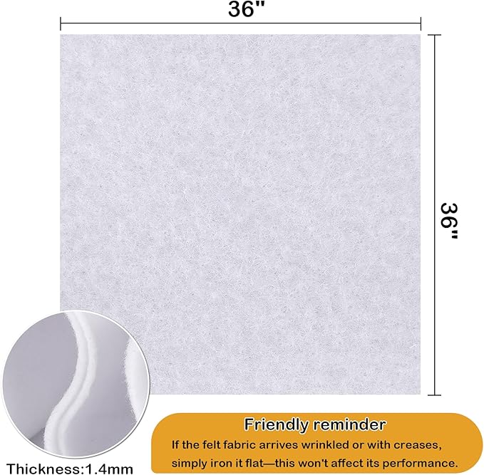 1.4mm Thick Felt Sheets – 1 Yard x 1 Yard Soft Felt Fabric by The Yard for DIY, Sewing & Crafts Solid Color (White)