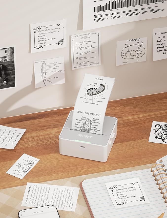 iDPRT Mini Sticker Printer Machine with 1 Roll Sticker Paper, Portable Thermal Printer for Study, Grey