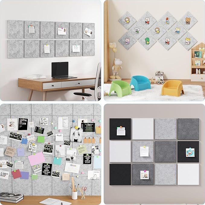 Large Cork Boards for Walls – 48 x 36 Self Adhesive Felt Wall Tiles, Ideal for Office Wall Organizing Bulletin Board, Easy to Install Cork Boards Felt Board