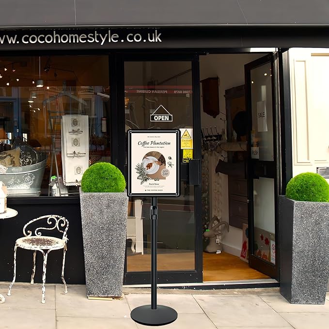 Heavy Duty Sign Holder Poster Stand 8.5"x 11" Floor Standing Sign Holder Adjustable Pedestal Sign Stand with Cast Iron Base for Display/ Advertisement (Black)