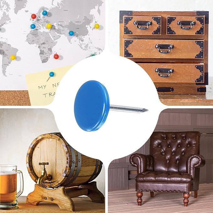 uxcell 150Pcs Upholstery Tacks, 11mmx17mm Flat Head Thumb Tack Decorative Furniture Nails Push Pins for Furniture Sofa Headboards, Blue