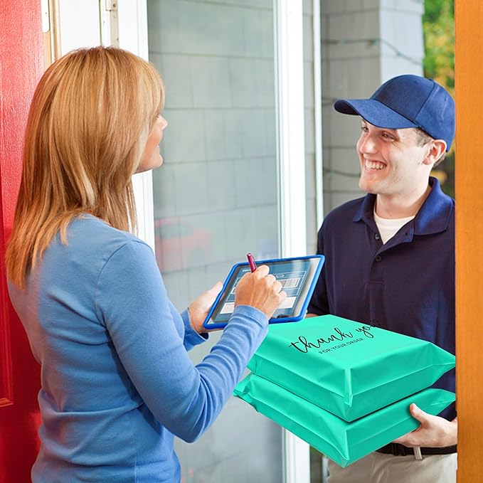 JinRuiKJ Thank You Poly Mailer 14.5x19 Inch 50 PCS, Shipping Bags for Clothing, Packaging Bags for Small Business, Strong Adhensive, Waterproof and Tear-Resistant Mailing Envelopes, Teal