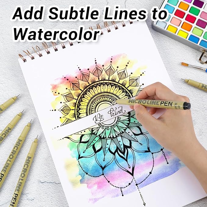 KERIFI 01 Fineliner Ink Pens, 0.25mm Black Micro Fine Point Drawing Pens Waterproof Archival Ink Multiliner Pens for Artist Illustration, Sketching, Technical Drawing, Zentangle, Scrapbooking (6 Pack)