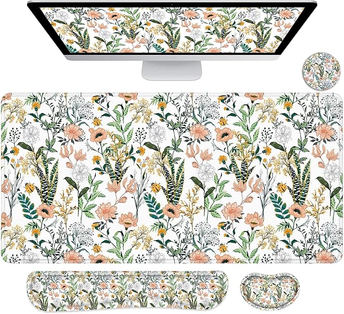 LATEEFAH Desk Mat, Mouse Pad with Wrist Rest, 4-in-1 Large Mouse Pads for Desk, Ergonomic Mouse Pad and Keyboard Wrist Rest Gaming Keyboard Mat for Office, Home