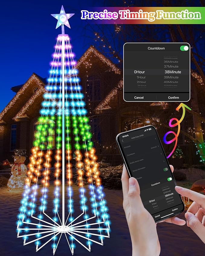 Brightever 9FT 460 LED Smart Cone Christmas Tree, Outdoor Prelit Christmas Tree with 16 Million DIY RGB LED Light Show, Remote APP Control Color Changing Music Sync for Xmas Outdoor Decorations