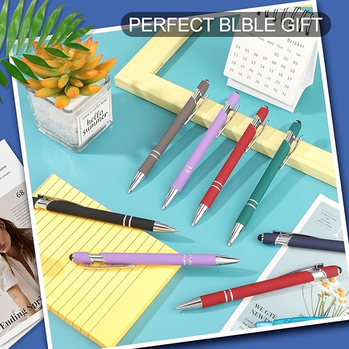 Leinuosen 48 Pcs Ballpoint Pen with Stylus Tip 1.0 mm/ 0.04 Inch Black Ink Metal Stylus Pen for Touch Screens 2 in 1 Stylus Ballpoint