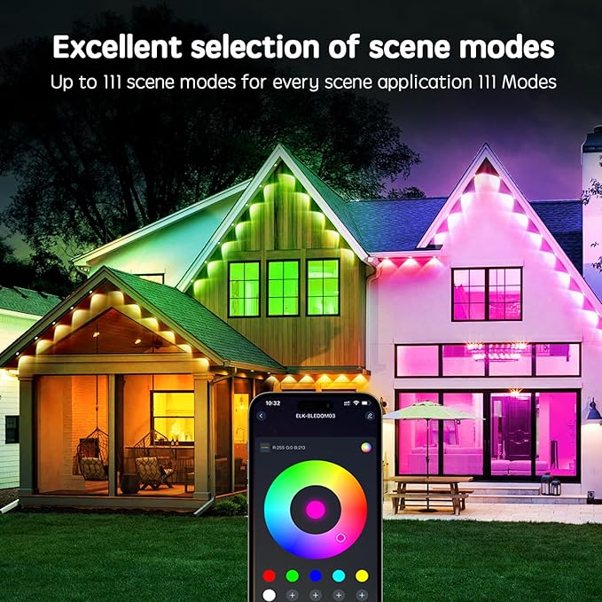 100FT RGB Permanent Outdoor Lights,Waterproof Smart LED Eaves Lights with App/Remote Control,for Christmas and All Holiday Decor,Daily and Accent Lighting,House Roof and Garden