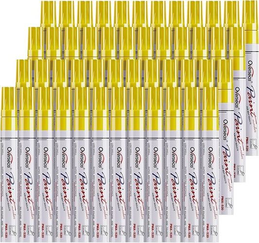 Overseas 48 Yellow Paint Pens Markers, Oil Based Permanent Markers Set - Quick Drying, Waterproof, Fade-Resistant, Medium Tip Paint Pens for Wood, Metal, Rock, Ceramic, Plastic, Canvas, Glass, Rubber