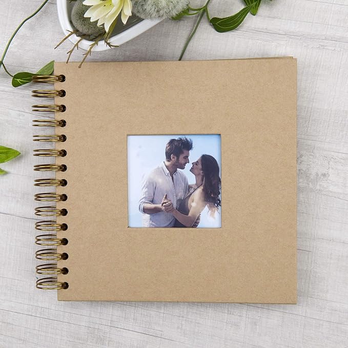 8 x 8 Inch Small DIY Scrapbook Photo Album with Window Design Cover 80 Pages Craft Paper Memory Book for Weeding Family Travel and Baby (Brown)