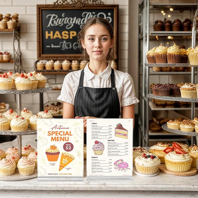 3 Pack Acrylic Sign Holder 8.5 x 11 Inches, Clear Menu Stand, Vertical Flyer Display, Table Paper Holder, Desk Brochure, Plastic Sign Display for Restaurants, Office, Store