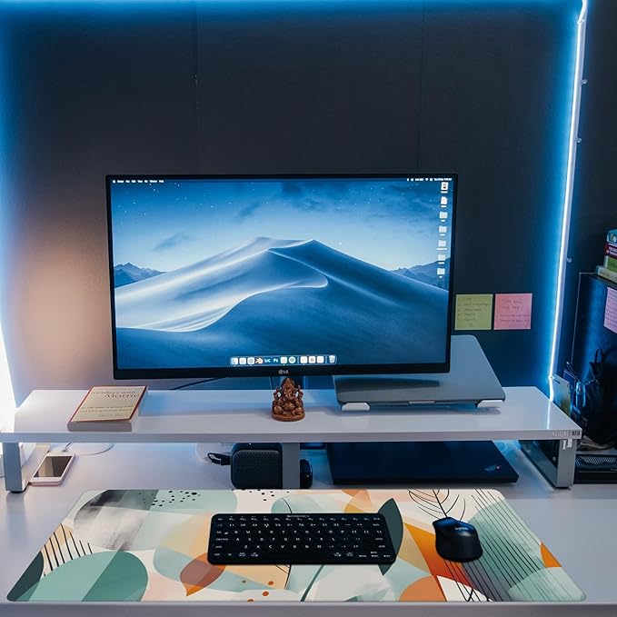 Desk Pad,Abstract Colorful Leaves Desk Mat,Abstract Line Art Large Gaming Mouse Pad for Desk,Extended Big Computer Keyboard Mouse Pad with Non-Slip Base and Stitched Edge,35.4"x15.7"