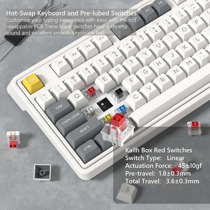 CMK98 Wireless Mechanical Keyboard with Number Pad,Tri-Mode Hot Swappable 99 Key Custom Gaming Keyboard, Linear Switches Gasket Creamy Keyboard RGB for Win/MAC (Grey)