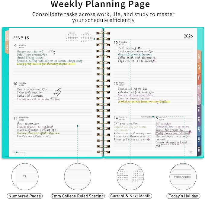 RETTACY 2026 Planner, Weekly and Monthly, Large Size (8.5" x 11"), Jan - Dec 2026, Agenda, Calendar, 12 Month Tabs, Flexible Plastic Cover, 100 GSM Thick Paper, Spiral-bound (Tiffani Blue)