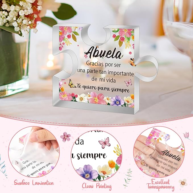 Yopyame Spanish Grandma Birthday Gifts - Regalos para Abuela Acrylic Puzzle Plaque Keepsake Paperweights Gifts for Grandma in Spanish Christmas Mothers Day Gift for Grandma from Granddaughter Grandson