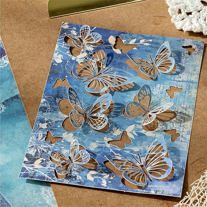 Vintage Butterfly-Themed Scrapbook Paper Set, 144 PCS Including Hollow-Out and Decorative Paper for Junk Journaling, Scrapbooking, DIY Crafts, and Art Supplies