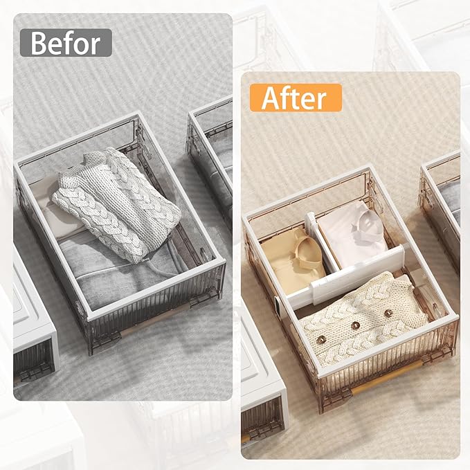 REBECAT 10 Pack Drawer Dividers for Clothes Adjustable Drawer Dividers 4" High Expandable from 11"-17" for Dresser Baby Clothes Bathroom Bedroom Kitchen and Office Storage，White